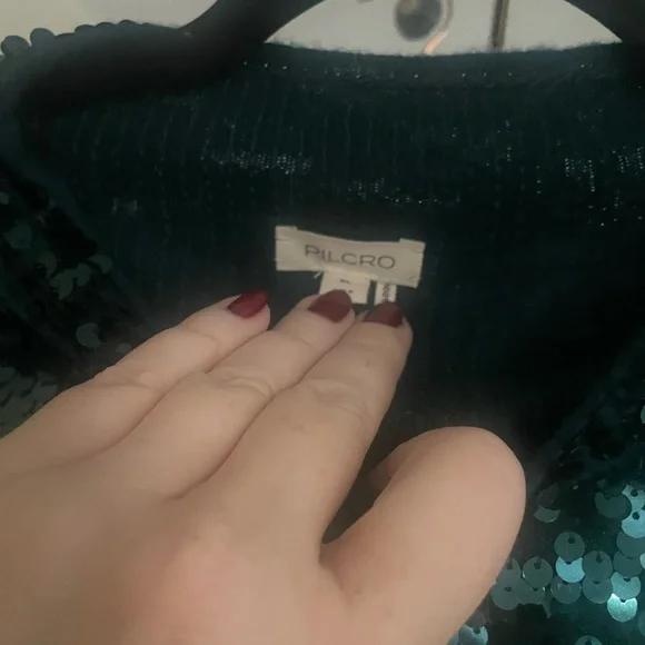 Anthropologie Alani Cashmere Mock Neck Sweater Sequin Ed EMERALD GREEN Sz XL NWT - Picture 11 of 14